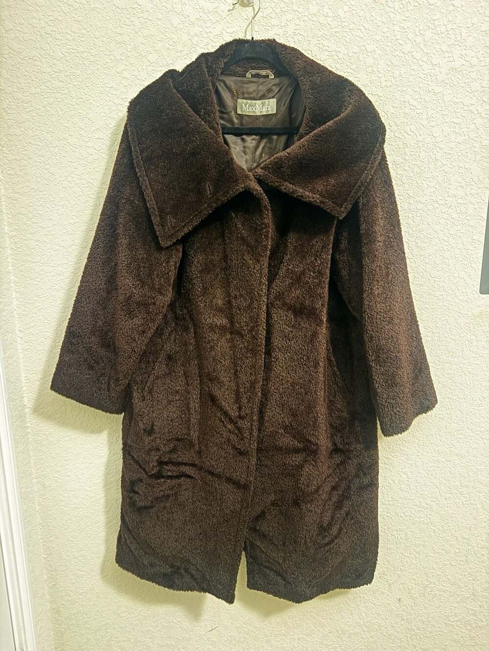 Max Mara Alpaca Wool Coat Size US 12 Brown Fur Effect Jacket